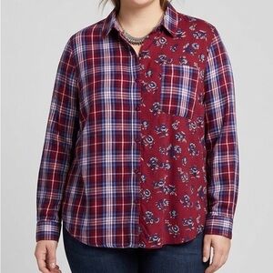 😍SHOW SPECIAL JOE FRESH Floral Plaid Western Button Front Shirt XL